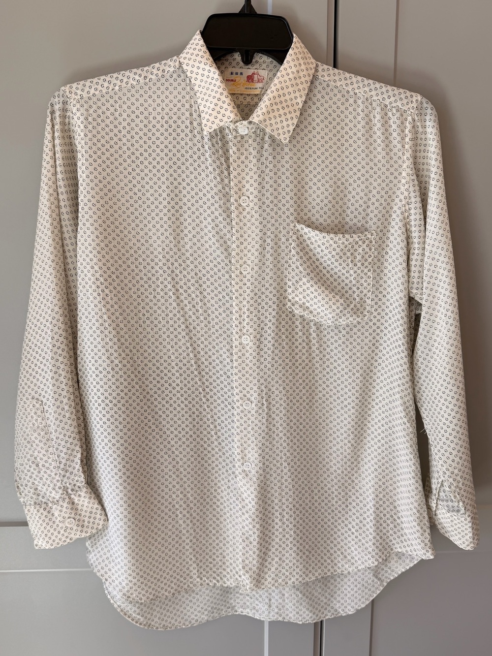 Vintage Double Red Horse 100% Silk Ivory Micro Print Button Up Size 16